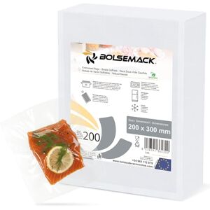 Bolsemack Bolsa gofrada envasado al vacio 200x300 mm. (20x30 cm.) 200 uds. Bolsas de vacío para alimentos Compatibles con todo tipo de envasadora al vacío doméstica Aptas para cocina sous vide Sin BPA Bolsemack Bolsa gofrada envasado al vacio 200x300 mm. (20x30 cm.) 200 uds. Bolsas de vacío para alimentos Compatibles con todo tipo de envasadora al vacío doméstica Aptas para cocina sous vide Sin BPA