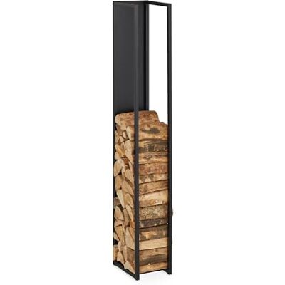 Relaxdays Leñero Alto de Metal Soporte de Leña, Estantería Panel Trasero, para Troncos, Chimenea, 157x23,5x30 cm, Negro Relaxdays Leñero Alto de Metal Soporte de Leña, Estantería Panel Trasero, para Troncos, Chimenea, 157x23,5x30 cm, Negro