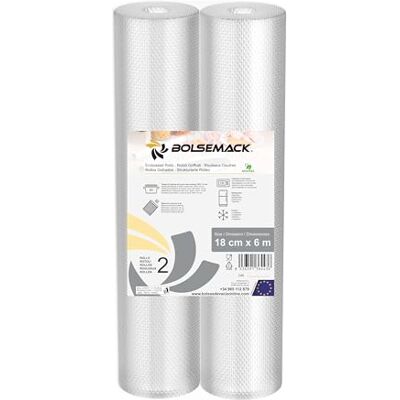Bolsemack Rollo gofrado de envasado al vacío (18cm x 6 metros) (2 uds.) para Todo Tipo de envasadora doméstica, Foodsaver, Lacor, Caso, Silvercrest, etc. Bolsemack Rollo gofrado de envasado al vacío (18cm x 6 metros) (2 uds.) para Todo Tipo de envasadora doméstica, Foodsaver, Lacor, Caso, Silvercrest, etc.