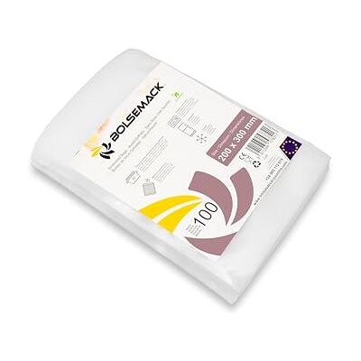 Bolsemack Bolsas de Vacío Gofradas para Alimentos, 20x30 cm, 100 Unidades sin BPA ni ftalatos, compatible con todas las envasadoras domésticas, 90 micras, PA/PE, certificado para contacto alimentario Bolsemack Bolsas de Vacío Gofradas para Alimentos, 20x30 cm, 100 Unidades sin BPA ni ftalatos, compatible con todas las envasadoras domésticas, 90 micras, PA/PE, certificado para contacto alimentario