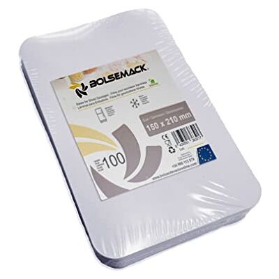 Bolsemack Bases de Loncheado para Envasar al Vacío 150x210 mm, Láminas rPET color Blanco, Bandejas para Embutidos, Jamón y ahumados, ideales para bolsas de envasado al vacío. Bolsemack Bases de Loncheado para Envasar al Vacío 150x210 mm, Láminas rPET color Blanco, Bandejas para Embutidos, Jamón y ahumados, ideales para bolsas de envasado al vacío.