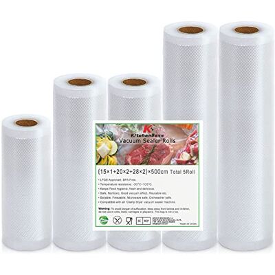 KitchenBoss Rollos Envasadora Al Vacio Bolsas Vacio Alimentos:Bolsas Para Envasar Vacio Alimentos Reutilizable Bolsas Envasar Al Vacio Alimentos y Sous Vide Cocina Sin BPA 5 Rollos 15/20x2/28x2/500cm KitchenBoss Rollos Envasadora Al Vacio Bolsas Vacio Alimentos:Bolsas Para Envasar Vacio Alimentos Reutilizable Bolsas Envasar Al Vacio Alimentos y Sous Vide Cocina Sin BPA 5 Rollos 15/20x2/28x2/500cm
