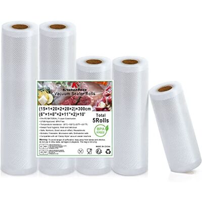 KitchenBoss Bolsas Vacio Alimentos Bolsas De Envasar Al Vacio:Bolsas Para Envasar al Vacio Alimentos BPA Free, Rollos Envasadora al Vacio para Sous Vide Cocina y De Vacío,5 Rollos 15/20/28x300cm KitchenBoss Bolsas Vacio Alimentos Bolsas De Envasar Al Vacio:Bolsas Para Envasar al Vacio Alimentos BPA Free, Rollos Envasadora al Vacio para Sous Vide Cocina y De Vacío,5 Rollos 15/20/28x300cm
