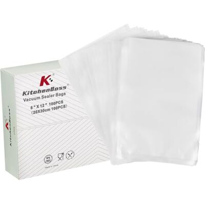 KitchenBoss Bolsas Envasar al Vacio Alimentos: Bolsa Gofrada Envasado al Vacio 100 Bolsas 20 x 30cm, Bolsas de Vacio Comida KitchenBoss Bolsas Envasar al Vacio Alimentos: Bolsa Gofrada Envasado al Vacio 100 Bolsas 20 x 30cm, Bolsas de Vacio Comida
