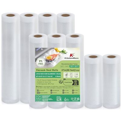 KitchenBoss Bolsas Vacio Alimentos 9 Rollos:Rollos Envasadora al Vacio 15x2/20x3/28x4/300cm, Bolsas Envasar al Vacio Alimentos para Máquinas Selladoras, Rollos al Vacio Resistente al Desgarro KitchenBoss Bolsas Vacio Alimentos 9 Rollos:Rollos Envasadora al Vacio 15x2/20x3/28x4/300cm, Bolsas Envasar al Vacio Alimentos para Máquinas Selladoras, Rollos al Vacio Resistente al Desgarro