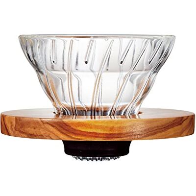 HARIO V60 Gotero de café transparente de vidrio resistente al calor, madera de olivo 01 para 1-2 tazas HARIO V60 Gotero de café transparente de vidrio resistente al calor, madera de olivo 01 para 1-2 tazas