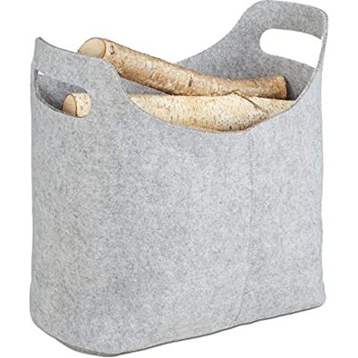 Relaxdays Bolsa para Leña con Asas, Fieltro, Gris, 39.5x40x23 cm Relaxdays Bolsa para Leña con Asas, Fieltro, Gris, 39.5x40x23 cm