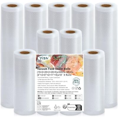 YISH Bolsas Envasar al Vacio Alimentos 9 Rollos:Rollos Envasadora al Vacio 15x2/20x2/28x5/300cm, Bolsas Vacio Alimentos para Envasadora al Vacío/Sous Vide/Microondas YISH Bolsas Envasar al Vacio Alimentos 9 Rollos:Rollos Envasadora al Vacio 15x2/20x2/28x5/300cm, Bolsas Vacio Alimentos para Envasadora al Vacío/Sous Vide/Microondas