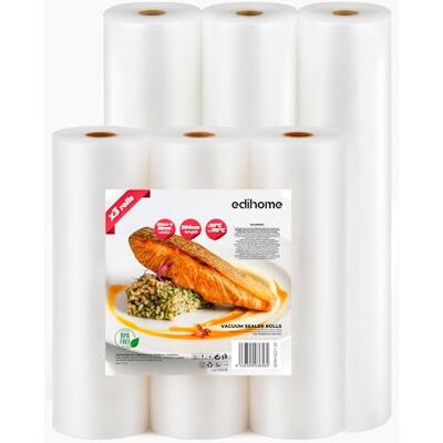 edihome , Bolsas Vacio Alimentos, Set 6 Rollos, 20x300cm + 28x300cm, Bolsas para Envasar al Vacio Alimentos, Conservación, Rollos Envasadora al Vacio, BPA Free, Sous, Vide (6 Rollos 20 cm 28cm) edihome , Bolsas Vacio Alimentos, Set 6 Rollos, 20x300cm + 28x300cm, Bolsas para Envasar al Vacio Alimentos, Conservación, Rollos Envasadora al Vacio, BPA Free, Sous, Vide (6 Rollos 20 cm 28cm)