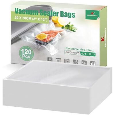 KitchenBoss Bolsas al Vacío para Alimentos 20x30 cm 120 Bolsas:Bolsas Vacio Alimentos 175 µm, para Conservación de Alimentos, Bolsas Envasar al Vacio Apto para Máquinas de Vacío KitchenBoss Bolsas al Vacío para Alimentos 20x30 cm 120 Bolsas:Bolsas Vacio Alimentos 175 µm, para Conservación de Alimentos, Bolsas Envasar al Vacio Apto para Máquinas de Vacío