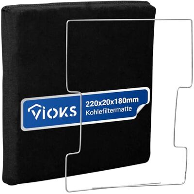 VIOKS Filtro de carbón activo de repuesto para Wpro 484000008571 Type20, filtro de carbón activo para campana extractora, 220 x 180 x 20 mm, con alambre de fijación VIOKS Filtro de carbón activo de repuesto para Wpro 484000008571 Type20, filtro de carbón activo para campana extractora, 220 x 180 x 20 mm, con alambre de fijación
