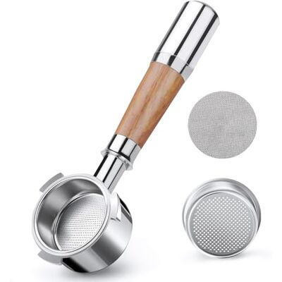 VINATO Portafiltro Sin Fondo de 54 mm Compatible con Máquinas de Café Breville Barista BES870/878/880 Machine, Mango de Madera de Nogal, 3 Orejas VINATO Portafiltro Sin Fondo de 54 mm Compatible con Máquinas de Café Breville Barista BES870/878/880 Machine, Mango de Madera de Nogal, 3 Orejas