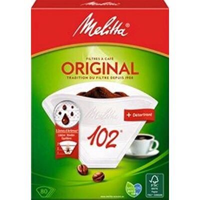 Melitta , 80 filtros de café, tamaño 102, para cafetera de filtro, 1 bolsa de descalcificador incluida, original, color marrón Melitta , 80 filtros de café, tamaño 102, para cafetera de filtro, 1 bolsa de descalcificador incluida, original, color marrón