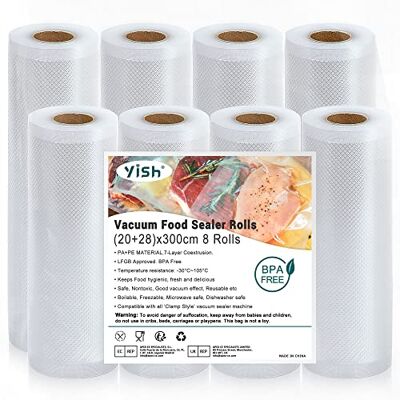 YISH Rollos Envasadora Al Vacio Bolsas Para Envasar Al Vacio Alimentos:Bolsas Vacio Alimentos Reutilizable Bolsas Envasar Al Vacio Alimentos Para Alimentos Sin BPA, 8 Rollos 20/28x300 cm YISH Rollos Envasadora Al Vacio Bolsas Para Envasar Al Vacio Alimentos:Bolsas Vacio Alimentos Reutilizable Bolsas Envasar Al Vacio Alimentos Para Alimentos Sin BPA, 8 Rollos 20/28x300 cm