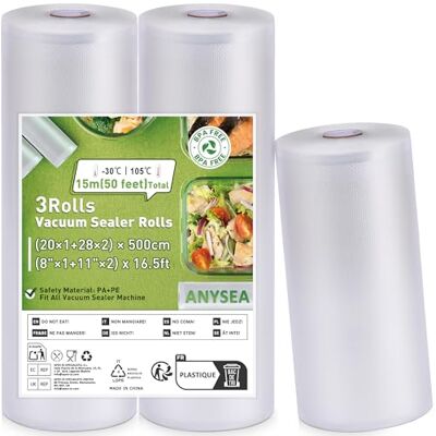 Anysea Bolsas Vacio Alimentos:Rollos Envasadora al Vacio Apto para Selladores al Vacío, 3 Rollos 20x500 cm (1) y 20x500 cm (2) Bolsas Envasar al Vacio Alimentos Anysea Bolsas Vacio Alimentos:Rollos Envasadora al Vacio Apto para Selladores al Vacío, 3 Rollos 20x500 cm (1) y 20x500 cm (2) Bolsas Envasar al Vacio Alimentos