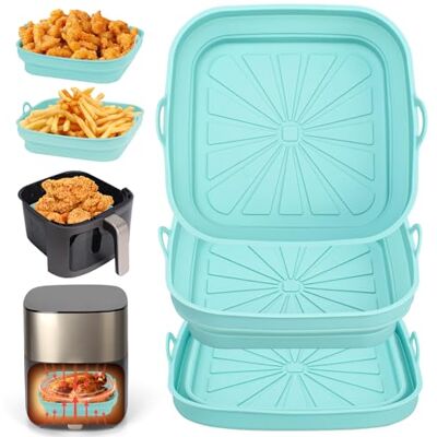 Alyvisun Molde Silicona Freidora de Aire, 3 Piezas Bandeja Moldes Air Fryer Reutilizable Recipientes Cuadrado Cesta Utensilios para Freidora sin Aceite, Microondas, Horno (Azul) Alyvisun Molde Silicona Freidora de Aire, 3 Piezas Bandeja Moldes Air Fryer Reutilizable Recipientes Cuadrado Cesta Utensilios para Freidora sin Aceite, Microondas, Horno (Azul)