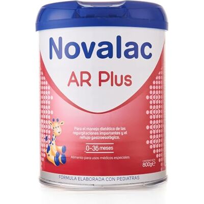 NOVALAC AR Plus Leche en Polvo para Regurgitaciones y Reflujo Gastroesofágico, Alimento para Usos Médicos Especiales, con Almidón de Tapioca y Aceite de Soja, Apto para Bebés de 0 a 36 Meses 800 g NOVALAC AR Plus Leche en Polvo para Regurgitaciones y Reflujo Gastroesofágico, Alimento para Usos Médicos Especiales, con Almidón de Tapioca y Aceite de Soja, Apto para Bebés de 0 a 36 Meses 800 g