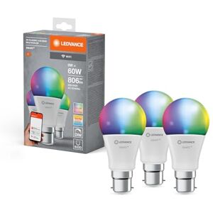 LEDVANCE Lámpara LED inteligente con tecnología WiFi, B22d base, óptica mate,Colores RGBW cambiables, color de la luz cambiable (2700K-6500K), 806 Lumen, sustituto de 60W-iluminante 3-paquete LEDVANCE Lámpara LED inteligente con tecnología WiFi, B22d base, óptica mate,Colores RGBW cambiables, color de la luz cambiable (2700K-6500K), 806 Lumen, sustituto de 60W-iluminante 3-paquete