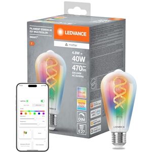 LEDVANCE Lámpara LED SMART+ MATTER, compatible con Google, Alexa, Apple, cristal blanco, 4,8W, 470lm, base E27, función RGBW y luz blanca, control por app o voz, vida útil de hasta 15.000 horas LEDVANCE Lámpara LED SMART+ MATTER, compatible con Google, Alexa, Apple, cristal blanco, 4,8W, 470lm, base E27, función RGBW y luz blanca, control por app o voz, vida útil de hasta 15.000 horas