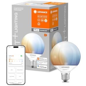 LEDVANCE Lámpara LED inteligente con tecnología Wifi, Base E27, Regulable, Color de la luz cambiable (2700-6500K), Forma de globo, Mate, Controlable con Alexa, Google, App LEDVANCE Lámpara LED inteligente con tecnología Wifi, Base E27, Regulable, Color de la luz cambiable (2700-6500K), Forma de globo, Mate, Controlable con Alexa, Google, App