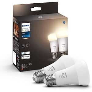 Philips White E27 LED bulb, 810lm, warm white, dimmable, controllable via app, compatible with Amazon Alexa (Echo, Echo Dot), pack of 2, old generation Philips White E27 LED bulb, 810lm, warm white, dimmable, controllable via app, compatible with Amazon Alexa (Echo, Echo Dot), pack of 2, old generation