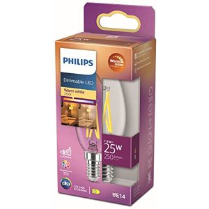 Philips LED Bombilla LED Clásica Vela y Brillo, B35 E14, Luz Blanca Cálida Regulable, 25W Philips LED Bombilla LED Clásica Vela y Brillo, B35 E14, Luz Blanca Cálida Regulable, 25W