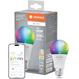 LEDVANCE Lámpara LED SMART+ MATTER, compatible con Google, Alexa, Apple, aspecto esmerilado, 9W, 806lm, base E27, función RGBW y luz blanca, control por app o voz, vida útil de hasta 20.000 horas LEDVANCE Lámpara LED SMART+ MATTER, compatible con Google, Alexa, Apple, aspecto esmerilado, 9W, 806lm, base E27, función RGBW y luz blanca, control por app o voz, vida útil de hasta 20.000 horas