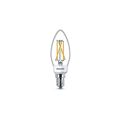 Philips bombilla LED vela SceneSwitch de filamento efecto vintage, casquillo fino E14, 5 W, 470 lúmenes, luz blanca cálida a fría regulable con interruptor existente Philips bombilla LED vela SceneSwitch de filamento efecto vintage, casquillo fino E14, 5 W, 470 lúmenes, luz blanca cálida a fría regulable con interruptor existente