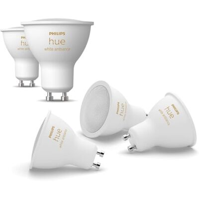 Philips Bombilla LED Inteligente, GU10, Luz Blanca de Cálida a Fría, 4.2W 400 lúmens, Compatible con Alexa y Google Home Pack de 5 Bombillas LED inteligentes Philips Bombilla LED Inteligente, GU10, Luz Blanca de Cálida a Fría, 4.2W 400 lúmens, Compatible con Alexa y Google Home Pack de 5 Bombillas LED inteligentes