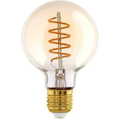 Eglo LED E27, LED espiral Globo, bombilla vintage ámbar para iluminación 4 vatios (equivalente a 26 vatios), 270 lúmenes, blanco cálido, 2200k, foco Edison G80, Ø 8 cm Eglo LED E27, LED espiral Globo, bombilla vintage ámbar para iluminación 4 vatios (equivalente a 26 vatios), 270 lúmenes, blanco cálido, 2200k, foco Edison G80, Ø 8 cm