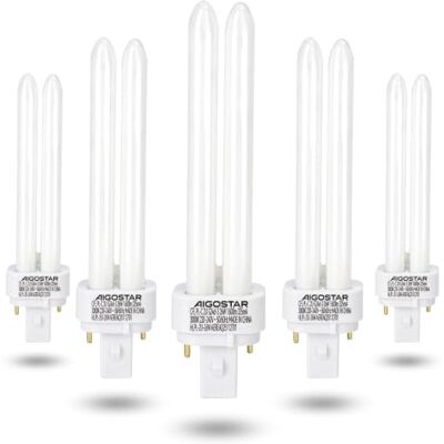 Aigostar Bombillas PLC Tubo, 26W, Maiz G24d-3, 2 Pines, 3000K, Pack de 5 Luz blanca cálida, 1670Lm, No regulable,Bombillas fluorescentes compactas Aigostar Bombillas PLC Tubo, 26W, Maiz G24d-3, 2 Pines, 3000K, Pack de 5 Luz blanca cálida, 1670Lm, No regulable,Bombillas fluorescentes compactas