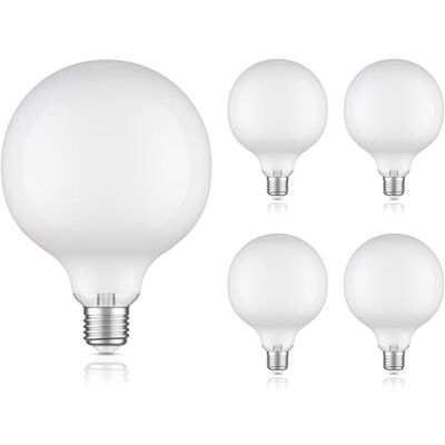 ledscom.de 5x E27 Bombilla LED, G125, blanco cálido (2700 K), 6,2 W, 845lm, vidrio esmerilado extra mate ledscom.de 5x E27 Bombilla LED, G125, blanco cálido (2700 K), 6,2 W, 845lm, vidrio esmerilado extra mate