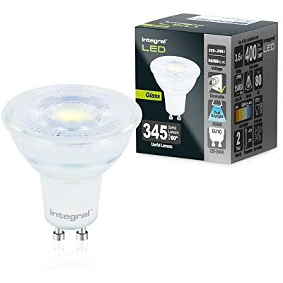 Integral Bombilla LED 5 PACK Vidrio GU10 Frío Natural 6500K, 400LM, 3,6W (equivalente a 50W) No Regulable Eficiencia energética e ideal para focos y luces empotradas en baños, cocinas, salones Integral Bombilla LED 5 PACK Vidrio GU10 Frío Natural 6500K, 400LM, 3,6W (equivalente a 50W) No Regulable Eficiencia energética e ideal para focos y luces empotradas en baños, cocinas, salones