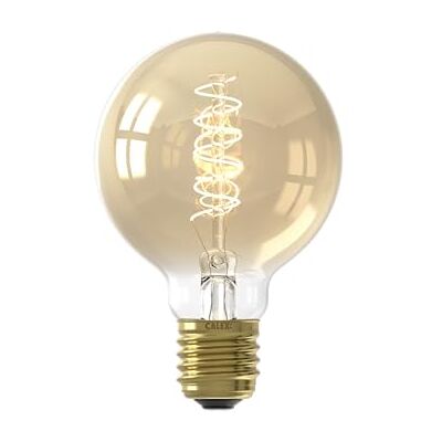 CALEX Bombilla LED E27, G80, Filamento Espiral Vintage, Dorado, Regulable Un brillo cálido y decorativo con filamento espiral visible, ideal para portalámparas y luminarias abiertas CALEX Bombilla LED E27, G80, Filamento Espiral Vintage, Dorado, Regulable Un brillo cálido y decorativo con filamento espiral visible, ideal para portalámparas y luminarias abiertas