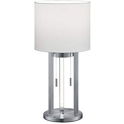 TRIO Leuchten Lámpara de mesa LED Tandori , metal y níquel mate, pantalla de tela blanca, foco no incluido, 1 bombilla E27, varillas, incluye 3 bombillas LED de 5 W TRIO Leuchten Lámpara de mesa LED Tandori , metal y níquel mate, pantalla de tela blanca, foco no incluido, 1 bombilla E27, varillas, incluye 3 bombillas LED de 5 W