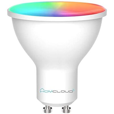 Homcloud Bombilla Gu10 Wi-Fi Multicolor LED RGB + Blanco cálido, regulable, 11W, 1050 Lumen, control con APP, Funciona con Alexa o Google Homcloud Bombilla Gu10 Wi-Fi Multicolor LED RGB + Blanco cálido, regulable, 11W, 1050 Lumen, control con APP, Funciona con Alexa o Google