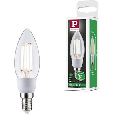 Paulmann Vela LED filamentos Eco-Line, 230V, E14, 525lm, 2,5W, 4000K, transparente, fuente de luz Paulmann Vela LED filamentos Eco-Line, 230V, E14, 525lm, 2,5W, 4000K, transparente, fuente de luz