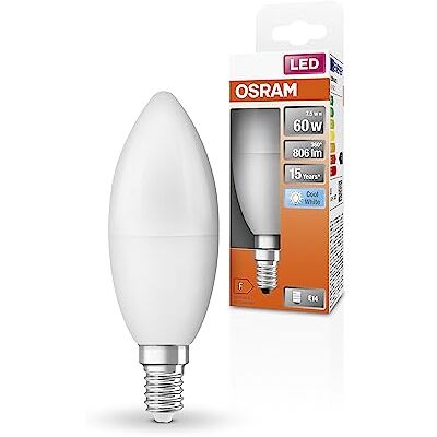 OSRAM LED Star Classic B60 Lámpara LED para enchufe E14, forma de vela, FR, 806 Lumen, blanco frío (4000K), reemplazo de bombillas convencionales de 60W, no dimmables, paquete de 6 OSRAM LED Star Classic B60 Lámpara LED para enchufe E14, forma de vela, FR, 806 Lumen, blanco frío (4000K), reemplazo de bombillas convencionales de 60W, no dimmables, paquete de 6