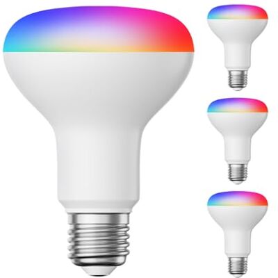 ledscom.de 4 bombillas LED RGB E27, R80, blanco cálido blanco frío (2700-6300 K), 9,9 W, 950lm, Smart Home, WLAN, Alexa, mate ledscom.de 4 bombillas LED RGB E27, R80, blanco cálido blanco frío (2700-6300 K), 9,9 W, 950lm, Smart Home, WLAN, Alexa, mate