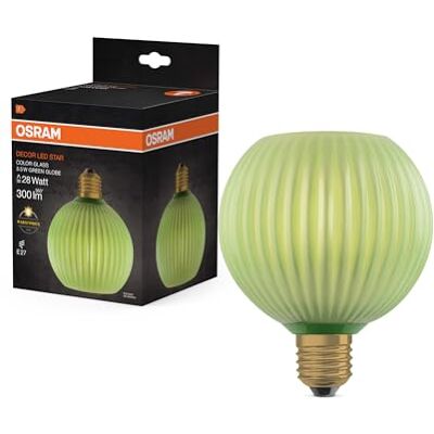 OSRAM Lámpara LED DECOR FLAT de cristal coloreado, globo Ø125mm, verde, E27, 3,5W, 300lm, 2700K, blanco cálido, IP20, efecto de color OSRAM Lámpara LED DECOR FLAT de cristal coloreado, globo Ø125mm, verde, E27, 3,5W, 300lm, 2700K, blanco cálido, IP20, efecto de color