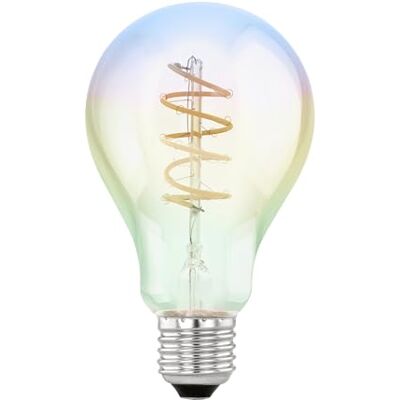 Eglo Bombilla LED regulable E27 de colores, foco con espiral de color brillante, luz arcoiris, 4 vatios, 200 lúmenes, blanco cálido, 2000k, luz Edison A75, Ø 7,5 cm Eglo Bombilla LED regulable E27 de colores, foco con espiral de color brillante, luz arcoiris, 4 vatios, 200 lúmenes, blanco cálido, 2000k, luz Edison A75, Ø 7,5 cm