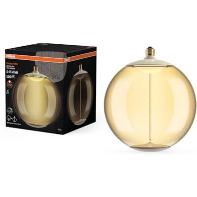 OSRAM Lámpara LED Vintage 1906 BigBall45, 12 W (550 lm), blanco cálido de 1800 K, carcasa de plástico ámbar, casquillo E27, tecnología de filamento magnético, regulable OSRAM Lámpara LED Vintage 1906 BigBall45, 12 W (550 lm), blanco cálido de 1800 K, carcasa de plástico ámbar, casquillo E27, tecnología de filamento magnético, regulable