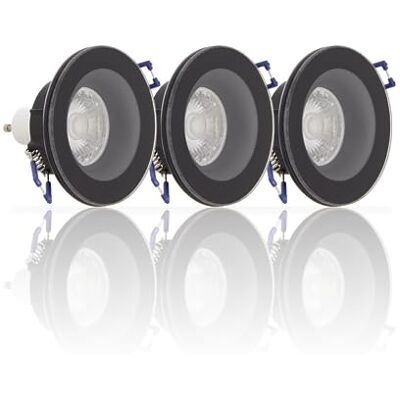 Xanlite Lote de 3 focos GU10, 50 W, 4000 K, redondos, color negro Xanlite Lote de 3 focos GU10, 50 W, 4000 K, redondos, color negro