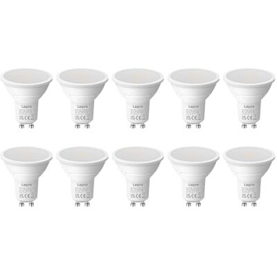 Lepro Bombilla LED GU10 4.5W(Equivalente a 50W), 345lm, Paquete de 10 Luz Blanca Cálida 2700K, Ángulo de haz de 100°, Larga Duración y Bajo Consumo, No Regulable, Sin Parpadeo para Interiores Lepro Bombilla LED GU10 4.5W(Equivalente a 50W), 345lm, Paquete de 10 Luz Blanca Cálida 2700K, Ángulo de haz de 100°, Larga Duración y Bajo Consumo, No Regulable, Sin Parpadeo para Interiores