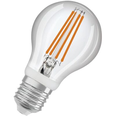 OSRAM Star Classic sensor de movimiento y sensor de luz diurna, forma de bombilla, 7,3 W / 806 lm, EEK A, (2700 K), fabricada en vidrio transparente sin plomo, E27, 60 mm de diámetro. OSRAM Star Classic sensor de movimiento y sensor de luz diurna, forma de bombilla, 7,3 W / 806 lm, EEK A, (2700 K), fabricada en vidrio transparente sin plomo, E27, 60 mm de diámetro.