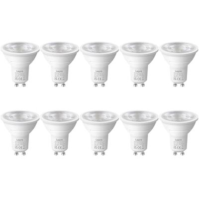 Lepro Bombilla LED GU10 3.6W(Equivalente a 50W), 345 lm, 6500K, Pack de 10 Blanca Fría 6500K, Ángulo de Haz de 38°, Bajo Consumo, CRI>80, No regulable, Sin Parpadeos para Iluminación de Interior Lepro Bombilla LED GU10 3.6W(Equivalente a 50W), 345 lm, 6500K, Pack de 10 Blanca Fría 6500K, Ángulo de Haz de 38°, Bajo Consumo, CRI>80, No regulable, Sin Parpadeos para Iluminación de Interior