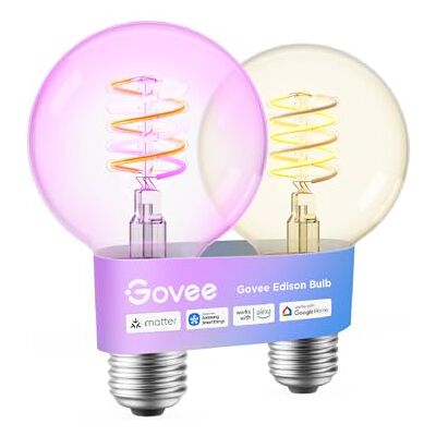 Govee Bombilla Inteligente Edison E27, Lámpara LED Vintage RGBWW G80, 2 Uds Compatible con Alexa, Google Assistant y Matter, Regulable con Tira COB, 16 Millones de Colores DIY, para Salón y Comedor Govee Bombilla Inteligente Edison E27, Lámpara LED Vintage RGBWW G80, 2 Uds Compatible con Alexa, Google Assistant y Matter, Regulable con Tira COB, 16 Millones de Colores DIY, para Salón y Comedor