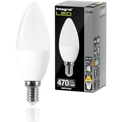 Integral LED E14 Cálido 2700K, 470LM, 4,9W (equivalente a 40W) Bombilla Mate Tipo Vela Regulable Paquete de 4 Eficiencia energética para lámparas y lámparas de araña en salones, comedores y mas Integral LED E14 Cálido 2700K, 470LM, 4,9W (equivalente a 40W) Bombilla Mate Tipo Vela Regulable Paquete de 4 Eficiencia energética para lámparas y lámparas de araña en salones, comedores y mas