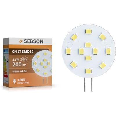 SEBSON G4LT 2,5W LED (Equivale de 20W Calido Blanca 200lm 110º Haz de luz 12V DC) SEBSON G4LT 2,5W LED (Equivale de 20W Calido Blanca 200lm 110º Haz de luz 12V DC)