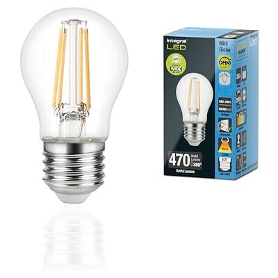 Integral Bombilla de Pelota de Golf LED E27 Omni-filamento Cálido 2700 K, 470 LM, 3,4 W (equivalente a 40 W) Regulable Paquete de 4 Eficiencia energética para dormitorios, pasillos y salones Integral Bombilla de Pelota de Golf LED E27 Omni-filamento Cálido 2700 K, 470 LM, 3,4 W (equivalente a 40 W) Regulable Paquete de 4 Eficiencia energética para dormitorios, pasillos y salones
